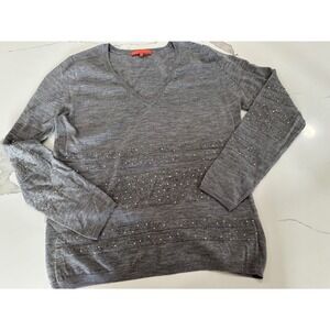 SINCLAIRE Women Gray V Neck Sequin Embellished Merino Wool Sweater M